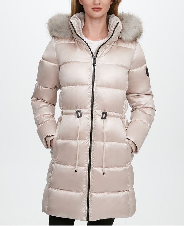 High-Shine Faux-Fur-Trim Hooded Puffer Coat, Created for Macy's