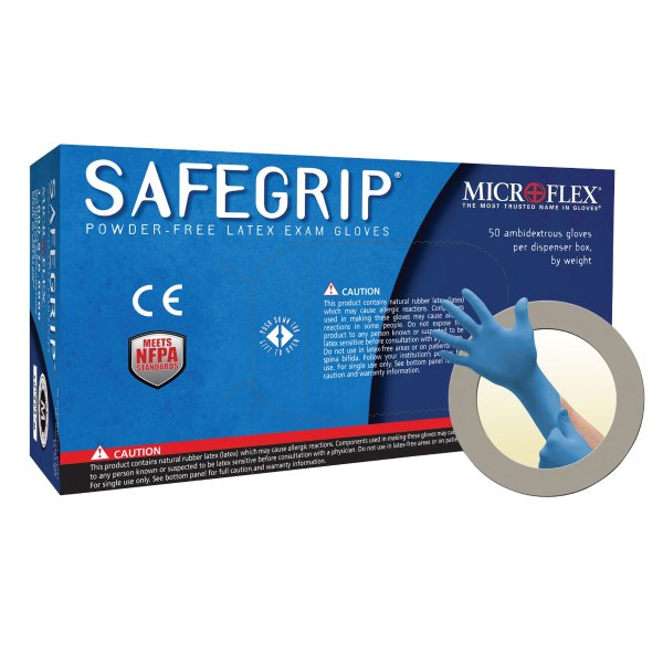 Safegrip SG-375 Latex Gloves - Disposable, Extended Cuff, Exam-Grade, Blue Gloves Size X Large