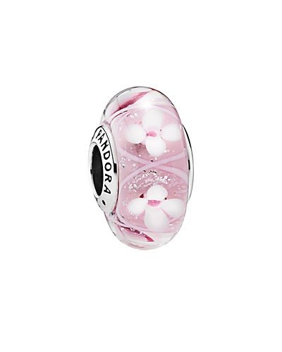 Silver Murano Glass Pink Field of Flowers Charm