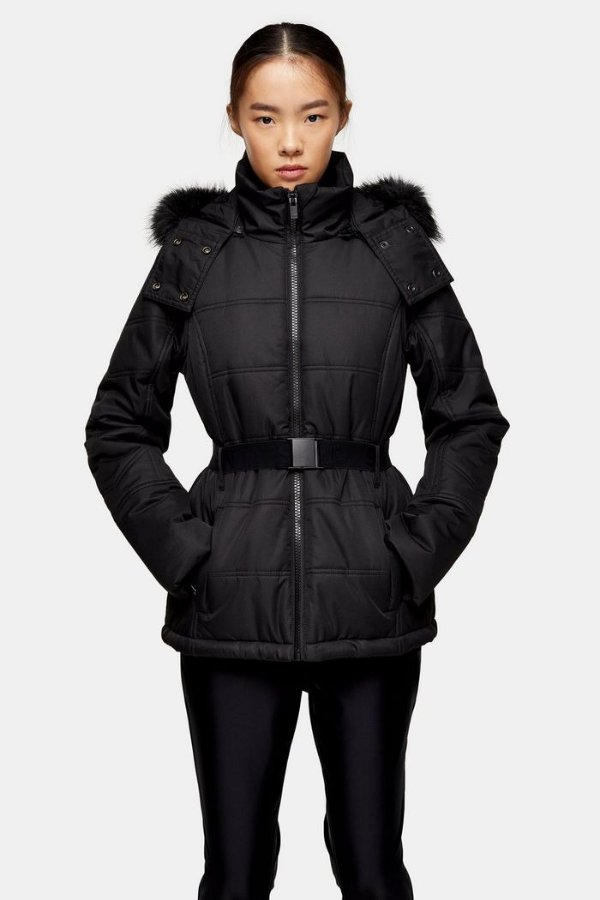 **Black Hooded Ski Jacket by Topshop SNO