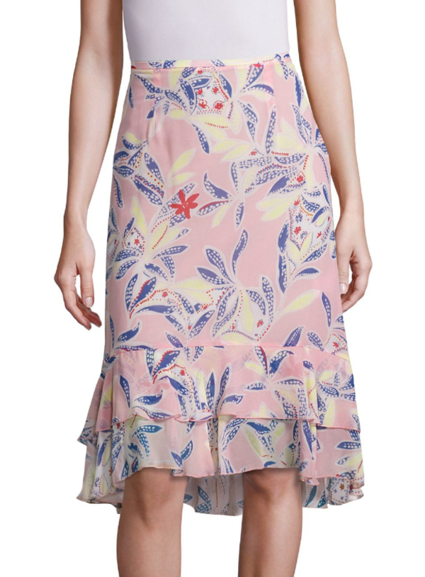 Tropical Print Silk Skirt