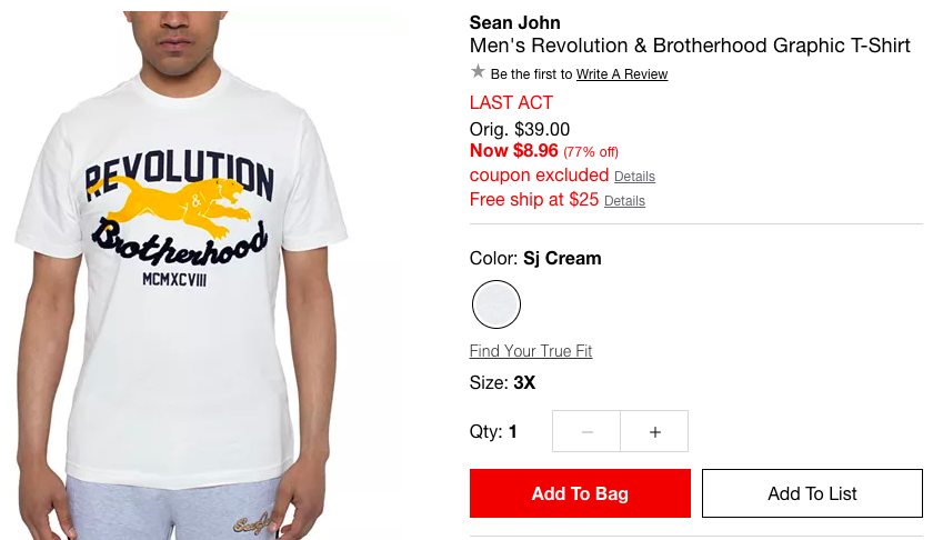 Sean John Men's Revolution & Brotherhood Graphic T-Shirt男士T恤