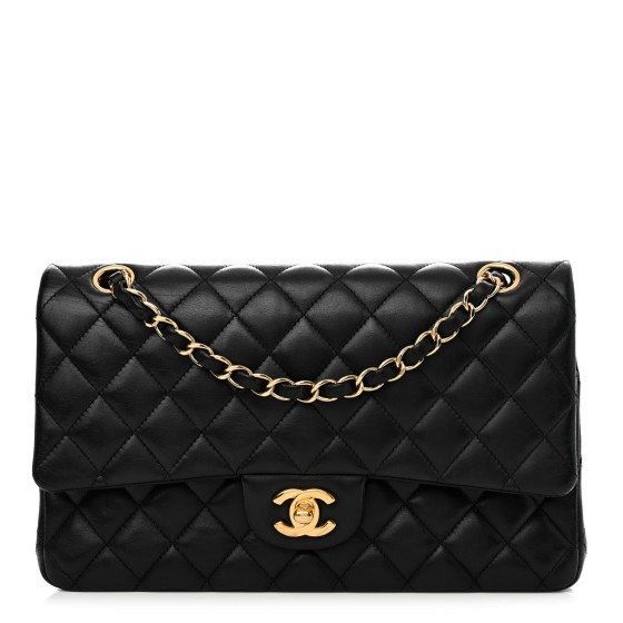 Lambskin Quilted Medium Double Flap Black