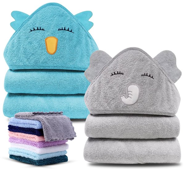 Cute Castle 2 Pack Bamboo Hooded Baby Towel 8 Washcloths