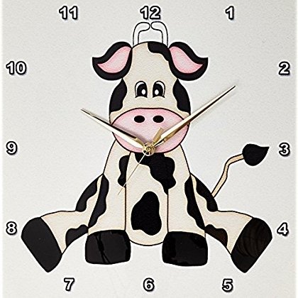 3dRose Cute Black and White Sitting Cow Illustration, Wall Clock, 13 by 13-inch