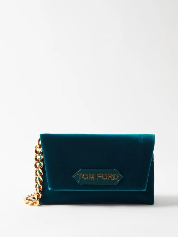 Logo-patch mini velvet clutch bag | Tom Ford