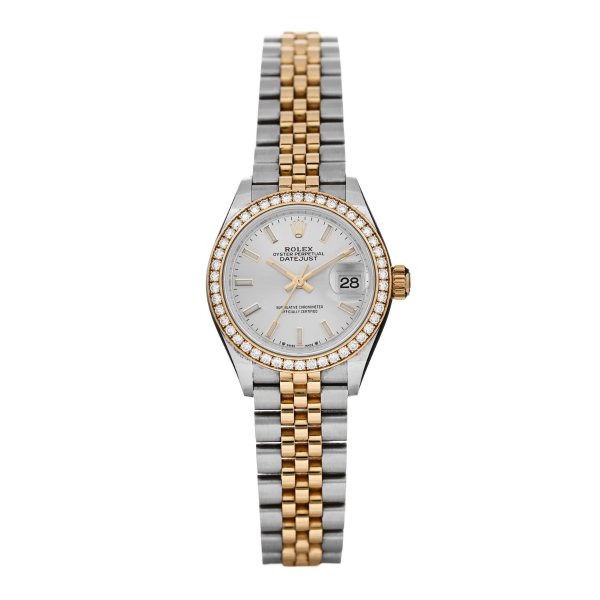 Stainless Steel 18K Yellow Gold Diamond 28mm Oyster Perpetual Datejust Watch Silver 279383RBR