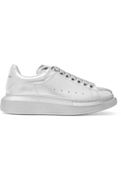 Metallic leather exaggerated-sole sneakers