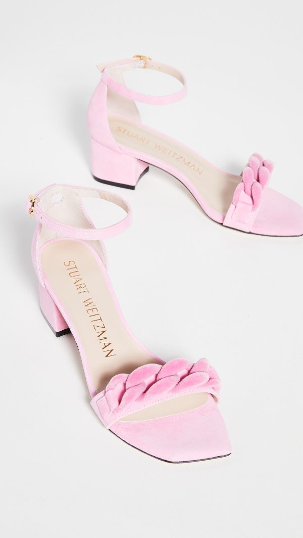 Amelina 丝绒粉色低跟凉鞋 50mm