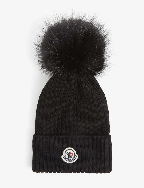 Logo-embroidered ribbed wool-blend beanie 2-14 years