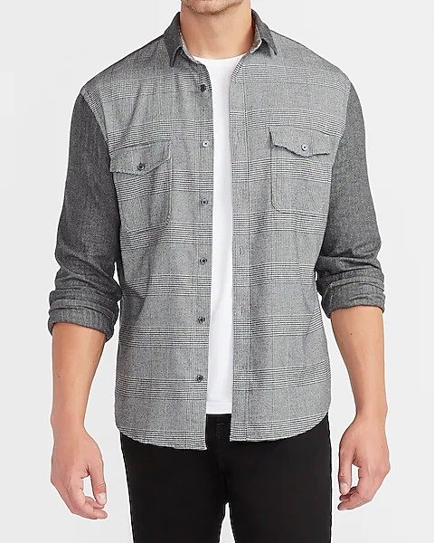 Flannel Stretch Pattern Mixing Shirt