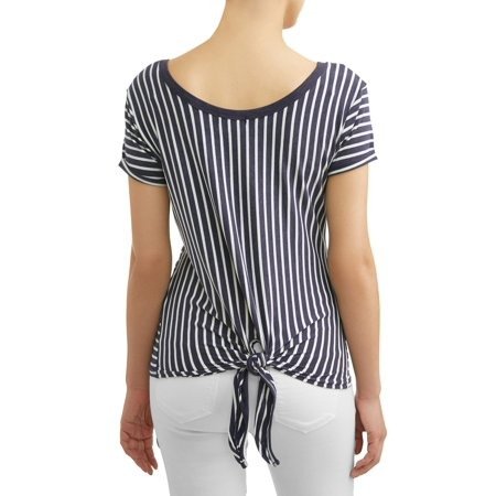 Women's Short Sleeve Tie-Back Striped T-Shirt