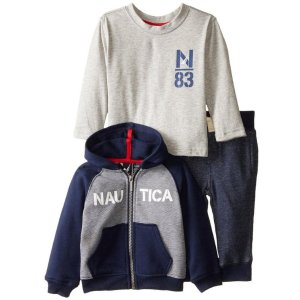 Nautica Baby Boys' 3 Piece Set Y/D Mini Stripe French Terry Jacket and Jogger
