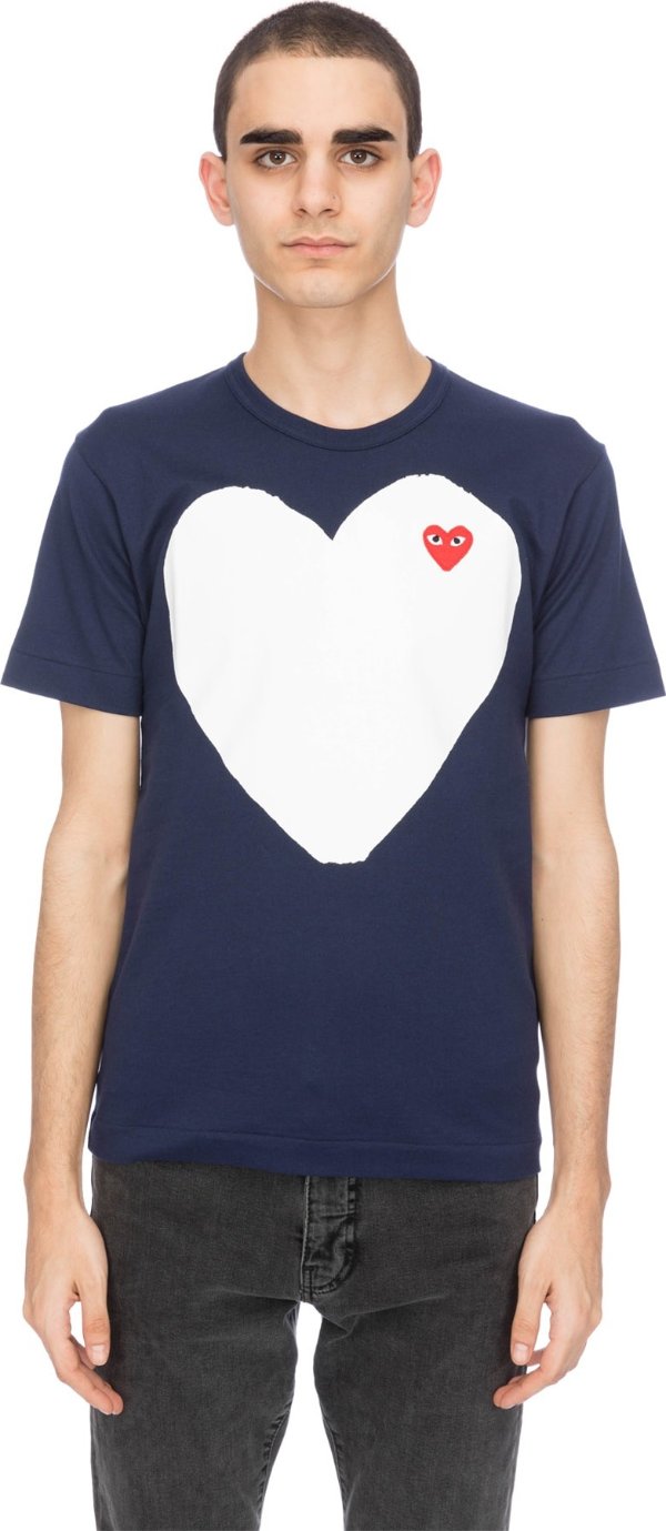 - Large White Heart Navy T-Shirt - Navy