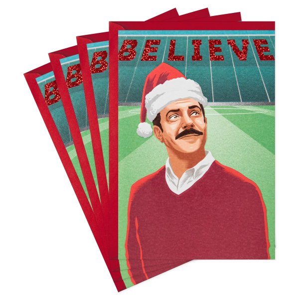 Hallmark Pack of Ted Lasso Christmas Greeting Cards, Believe (4 Holiday Cards with Envelopes)