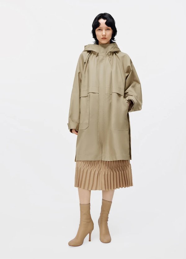 Oversize Hoodied Zip-Up Pockets Trench Coat