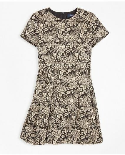 Girls Short-Sleeve Floral Jacquard Dress