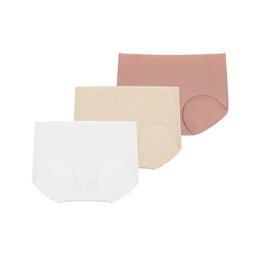 ubras Traceless One Size Anti-Bacteria Mid-Waist Natural Cotton Crotch Women Underwear 3 Pack White+Nude+Peach