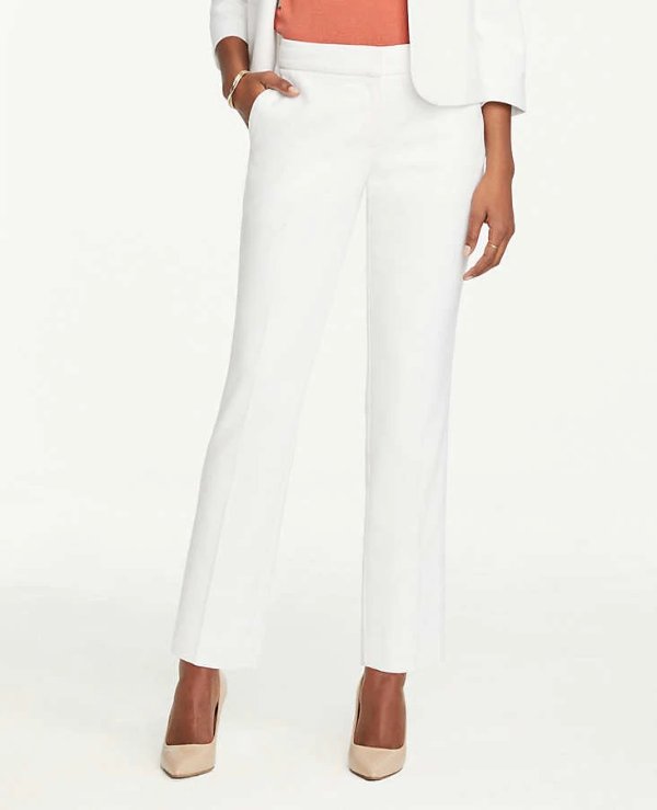 Curvy Textured Ankle Pants in White