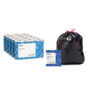Solimo 2-Ply Toilet Paper 30 Rolls with Trash Bags, 30 Gallon, 50 Count