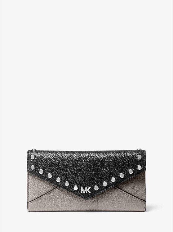 Large Studded Two-Tone Pebbled Leather Envelope Wallet