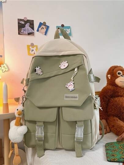 Cartoon Decor Pocket Front Two Tone Backpack