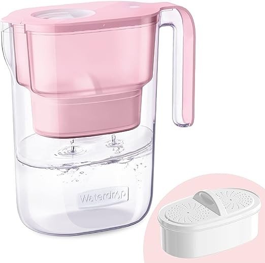 200-Gallon Long-Life Elfin 5-Cup Water Filter Pitcher with 1 Filter, NSF Certified, 5X Times Lifetime, Reduces Fluoride, Chlorine and More, BPA Free, Pink