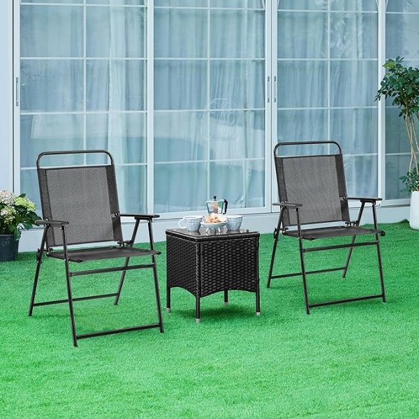 Outdoor Patio Chairs Folding Patio Chairs Set of 4, Portable Dining Chairs for Camping, Lawn, Garden and Porch with Metal Frame, Armrests, Stackable Patio Chairs