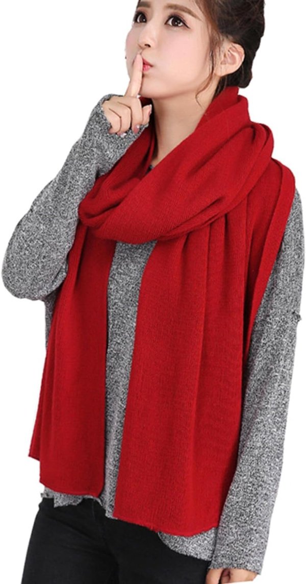 Wander Agio Women's Warm Long Shawl Winter Large Scarf Pure Color Wine Red