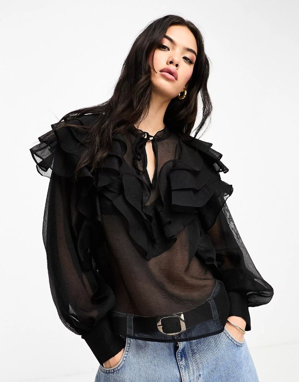 & Other Stories ruffle blouse in black