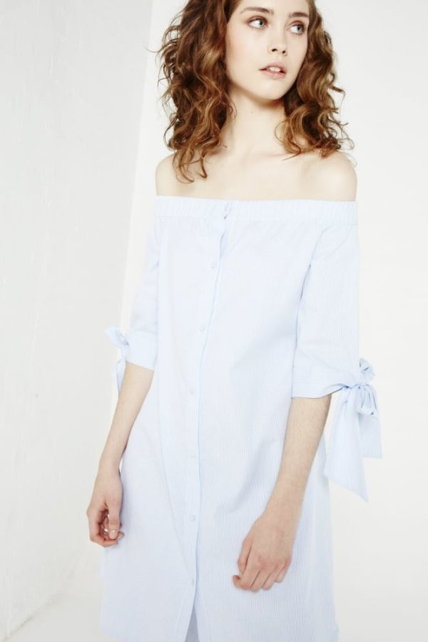 English Factory Off-The-Shoulder Dress With Tie Sleeves