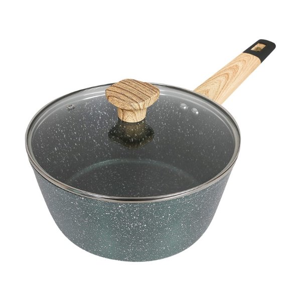Art of Cooking 3Qt Granite Nonstick Coated Cast Aluminum Pot with Lid Saucepan Induction Compatible Forest Green