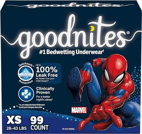 Nighttime Bedwetting Underwear, Boys' XS (28-43 lb.), 99 Ct (3 Packs of 33)