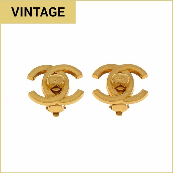 Gold Plated CC Logo Clip-On Earrings - Vintage