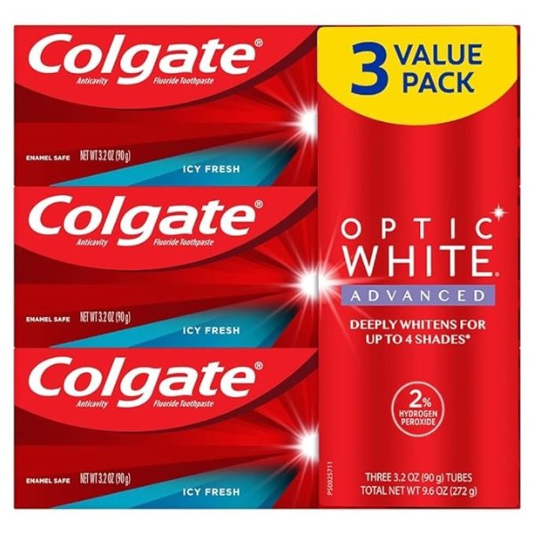 Optic White Advanced Teeth Whitening Toothpaste, Icy Fresh, 3.2 Oz, 3 Pack