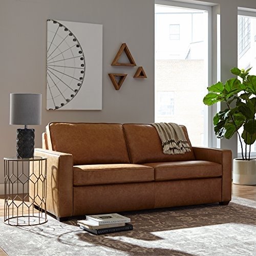 Top-Grain Leather Sofa – Andrews, Modern Classic, 82" W, Cognac