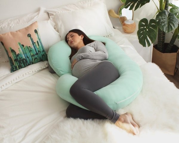 Pregnancy Pillow with Jersey Cover (Mint Green) - C Shaped Body Pillow for Pregnant Women