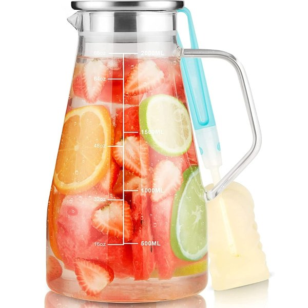 HIHUOS Glass Pitcher with Lid 68oz