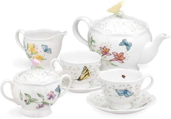 6386635 Butterfly Meadow 8-Piece Tea Set, Service for 2, White