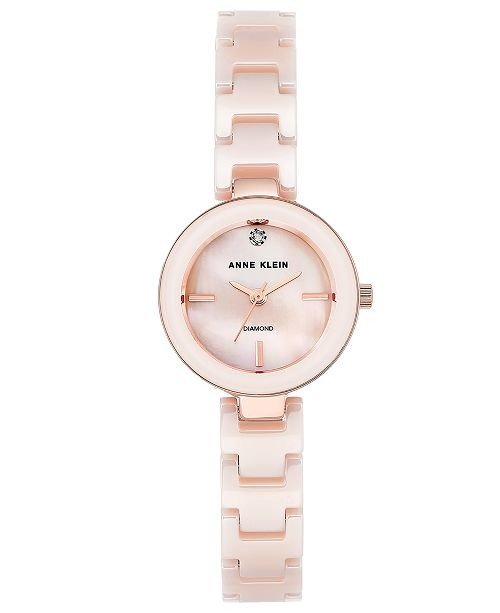 Women's Diamond-Accent Light Pink Ceramic Bracelet Watch 24mm