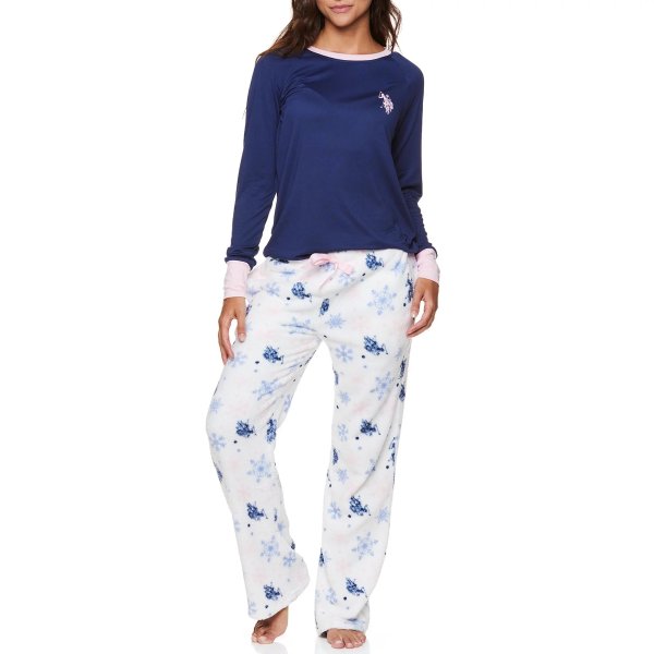 Women's & Women's Plus Long Sleeve Top and Plush Pant Pajama Sleep Set, 2-Piece, Sizes S-3XL