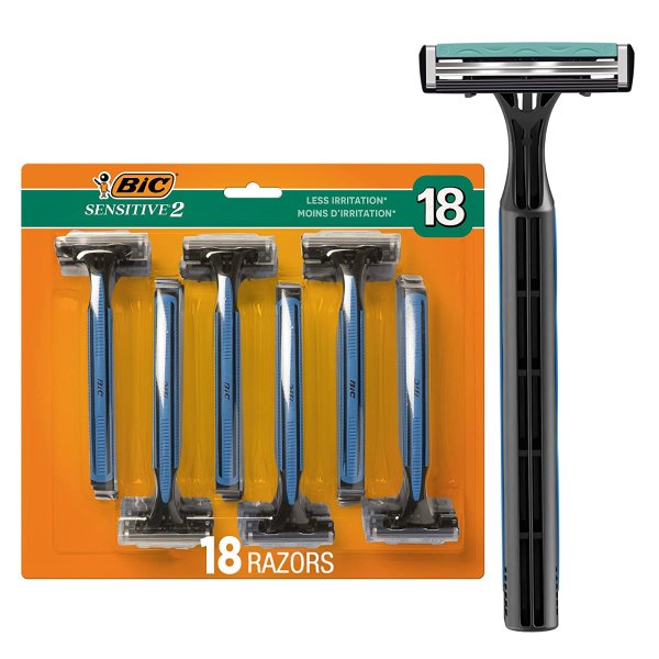 Sensitive 2 Disposable Razors for Men With 2 Blades for Sensitive Skin, 18 Count