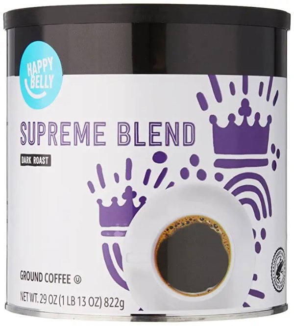 Amazon Brand - Happy Belly Supreme Blend Canister Coffee, Dark Roast, 29 Ounce