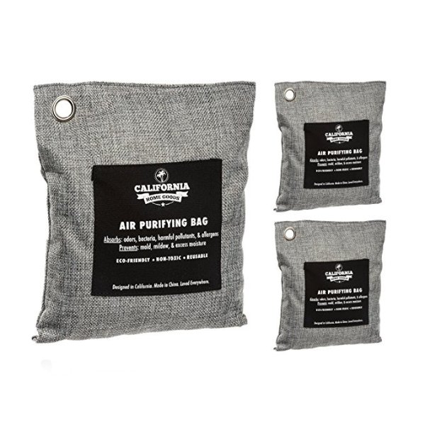 3 Pack - Natural Home Deodorizer Bags (2x 200g & 1x 500g), Naturally Activated Bamboo Air Purifying Bag, Charcoal Colored Unscented Bags by California Home Goods