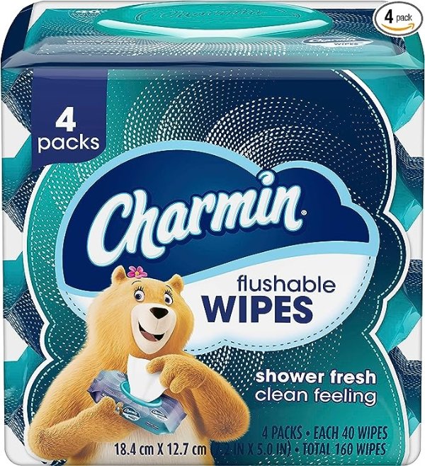 Flushable Wipes, 4 packs, 40 Wipes Per Pack, 160 Total Wipes