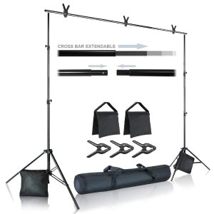 Julius Studio Photo Video Studio 10 ft. Wide Cross Bar 7.4 ft. Tall Background Stand Backdrop Support System Kit with Carry Bag