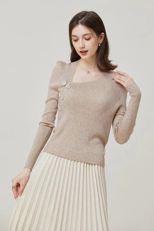 Sylphide | Lya Camel Asymmetric Wool Sweater