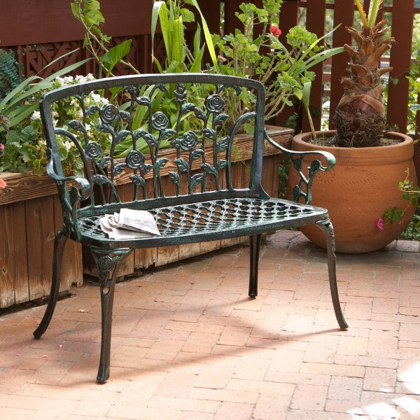 GDF Studio Gavea Antique Green Outdoor Patio Bench - Traditional - Outdoor Benches - by GDFStudio
