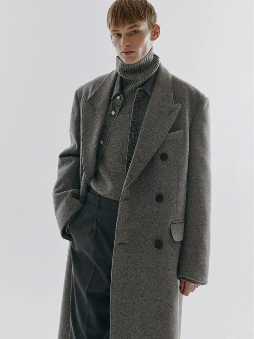 New Tailored Double-breasted Cashmere Coat Gray