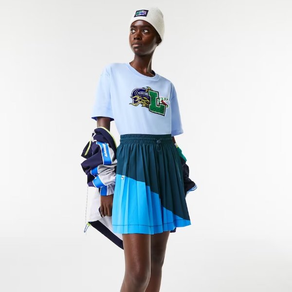 Women's Color-Block Nylon Pleated Skirt